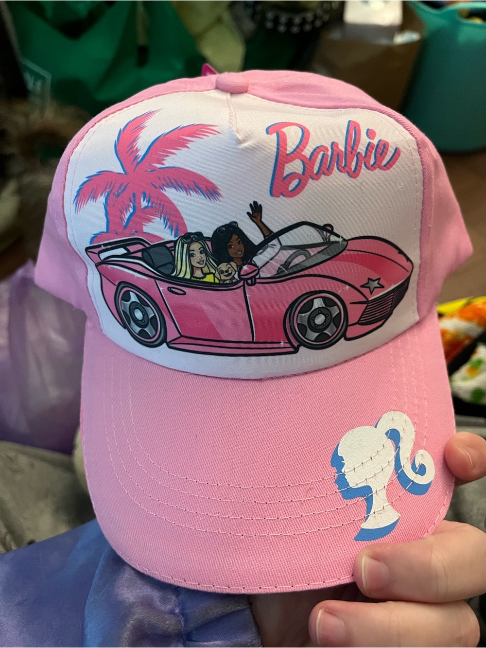 Barbie Pink Convertible Car Baseball Cap with Palm Graphic